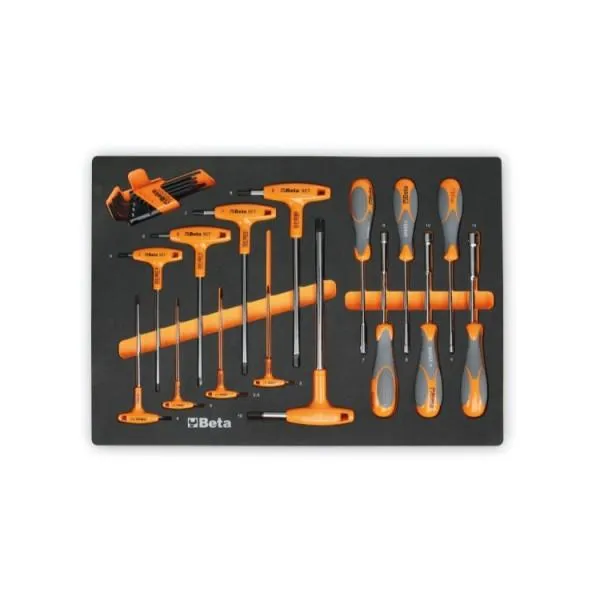 BETA 024580060 – EVA foam tray with offset key wrenches for Torx® head screws and with high torque handles, and sockets