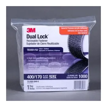 3M Dual Lock TB3551/TB3552 Black Reclosable Fastener – Mushroom Hook with 400 stems/in Stem Count – 1 in Width x 10 ft Length – 07803