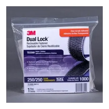 3M Dual Lock TB3560 Clear Reclosable Fastener – Mushroom Hook with 250 stems/in Stem Count – 1 in Width x 10 ft Length – 07804