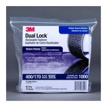 3M Dual Lock TB3541/TB3542 Black Reclosable Fastener – Mushroom Hook with 400 stems/in Stem Count – 1 in Width x 10 ft Length – 97628