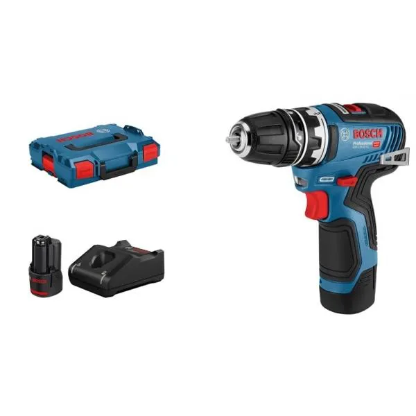 BOSCH 06019H3001 – GSR 12V-35 FC – 12V Cordless drill driver in case with 2 3Ah batteries, charger and spindle, 0 – 460 / 0 – 1.750 rpm, ø screws…