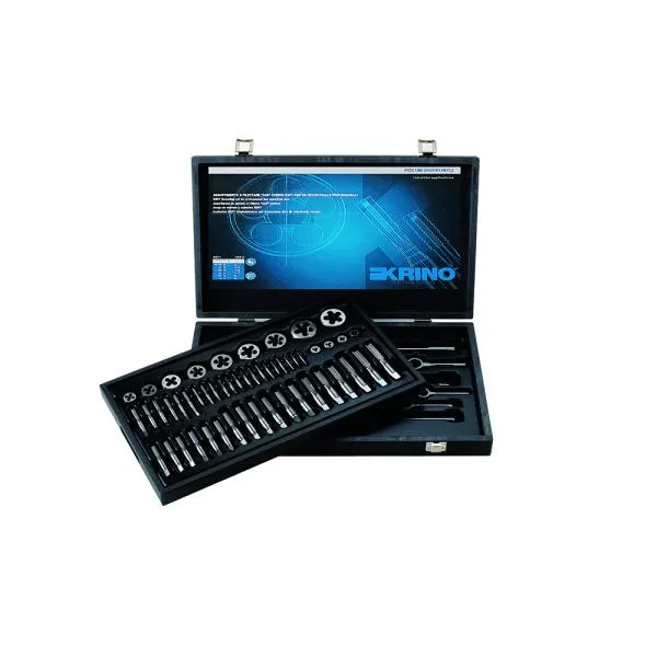 KRINO 17020544 – HSS threading sets for industry with metric thread in wooden case (88 pcs.)