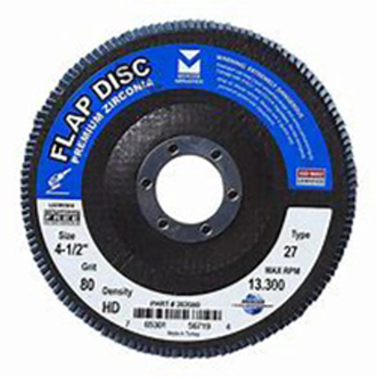 Type 27 High Density Zirconia Flap Discs – 7″ x 5/8″ – 11, Grit: 40, Mercer Abrasives 263H04 (10/Pkg.)