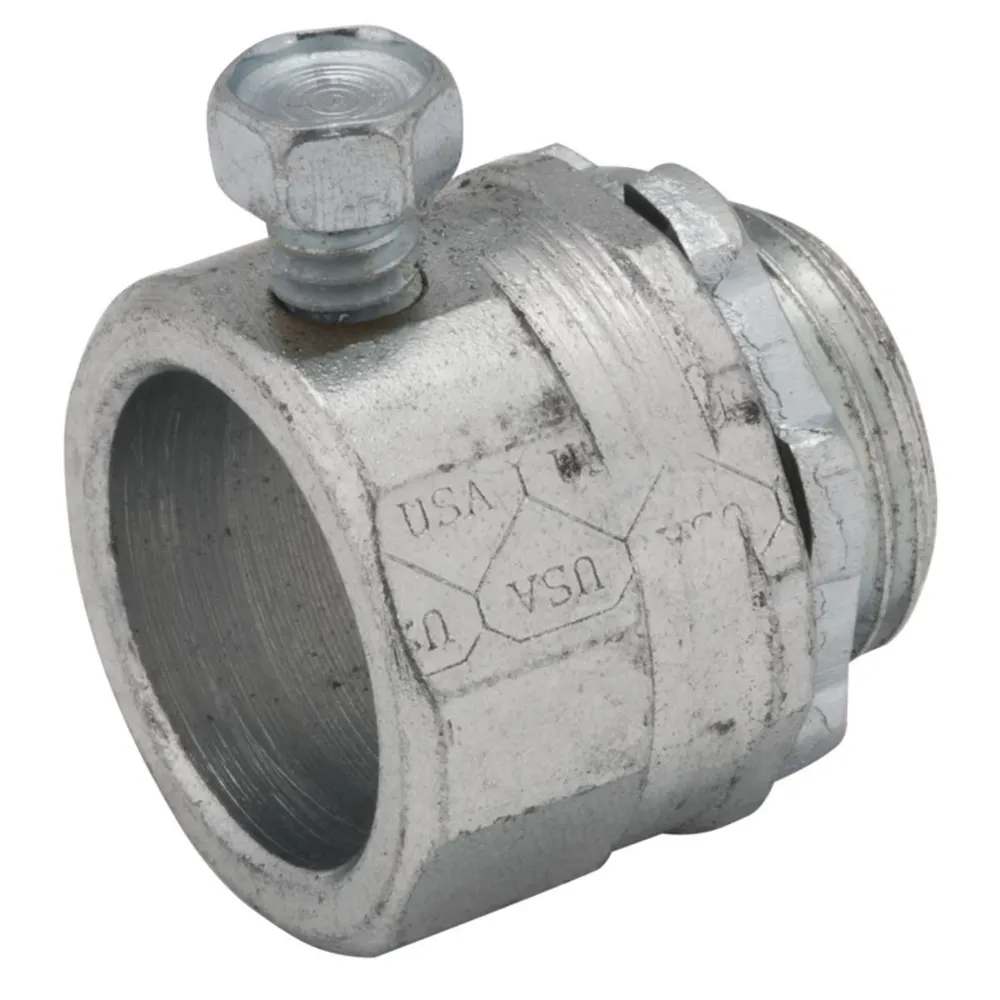 3005 Non-Insulated Set Screw Conduit Connector, 1-1/4 in Trade, 1-25/64 in Cable Openings, For Use With Rigid/IMC Conduit, Steel, Electro-Plated Zinc