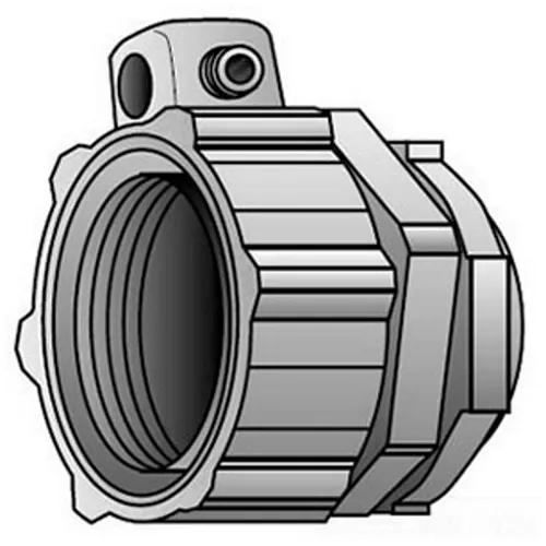 OZ-Gedney Ground-Tite Type 4Q-L Grounding Liquid Tight Straight Connector With Lug, Size: 2-1/2 IN, Connection: Tapered MNPT Hub, Conductor Range: 1 – 4/0 AWG, Malleable Iron Body And Nut, Steel Ferrule, Finish: Zinc Electroplated, NEMA Rating: NE
