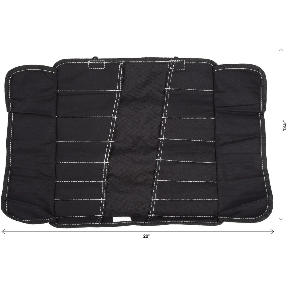 Dickies 57061 Small Wrench/Screwdriver Organizer Roll for Mechanics, 16 Tool Pockets, Durable Canvas Construction, 13.5 in. x 12.75 in. Unrolled, Black