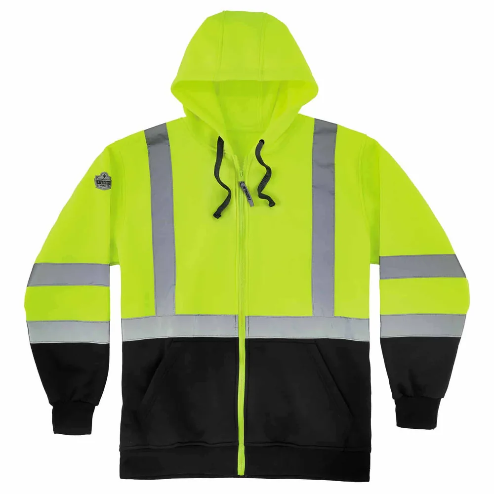 Ergodyne 21849 8372 5XL Lime Class 3 Hooded Sweatshirt Black Bottom – Zipper
