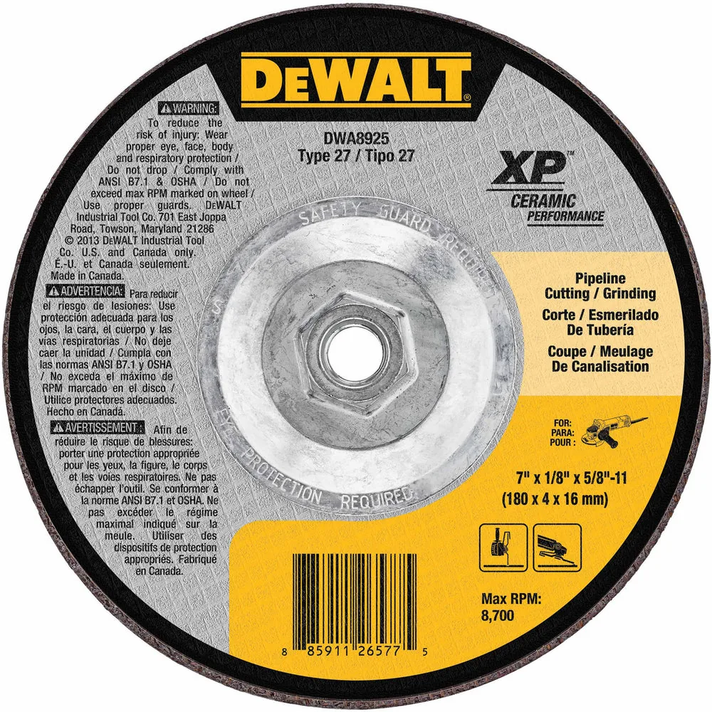 DeWalt DWA8925 7″ x 1/8″ x 5/8″-11 Ceramic Abrasive Grinding Disk