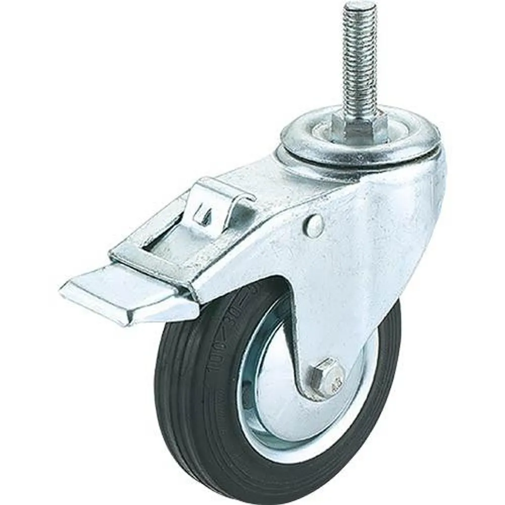 Woodstock Steelex 4″ Black Rubber Swivel Caster, Threaded Mount with Lock D2547