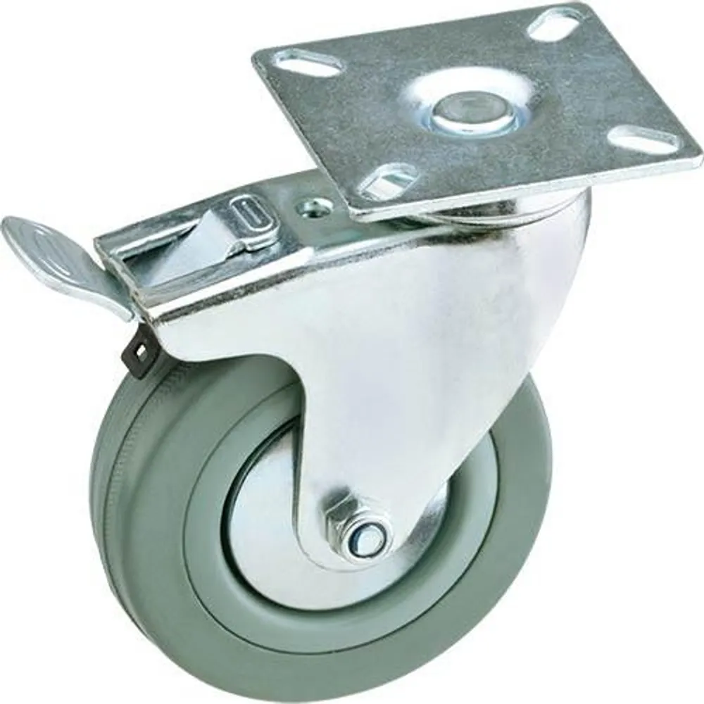 Woodstock Steelex 5″ Gray Rubber Swivel Caster, Plate Mount with Double Lock D2600