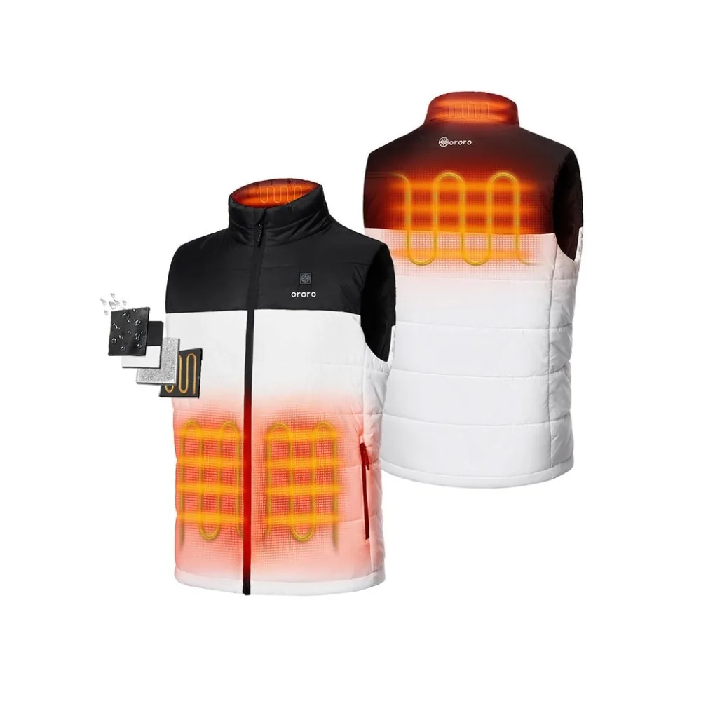ORORO Mens Black & White Classic Heated Vest Kit Large