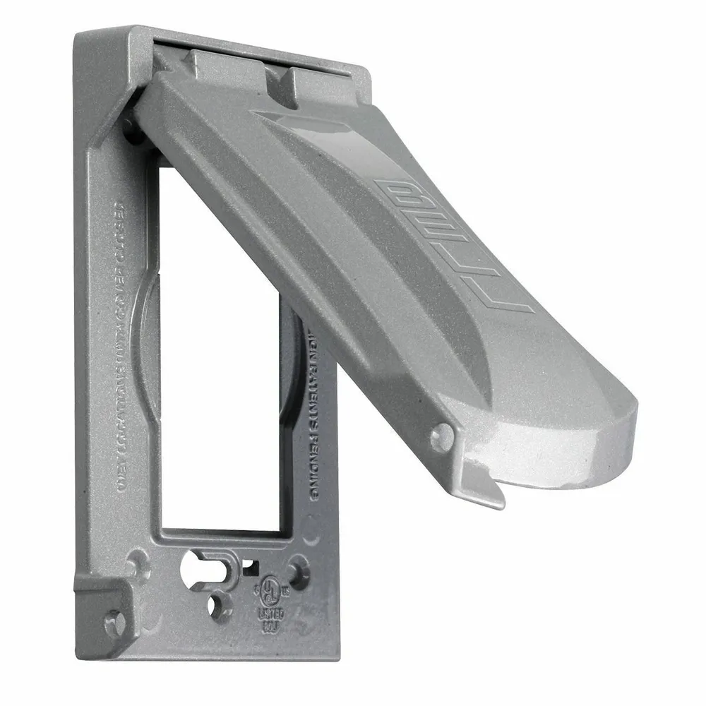 1-Gang 12-in-1 Configuration Weatherproof Duplex Flat Cover; Die-Cast, Grey