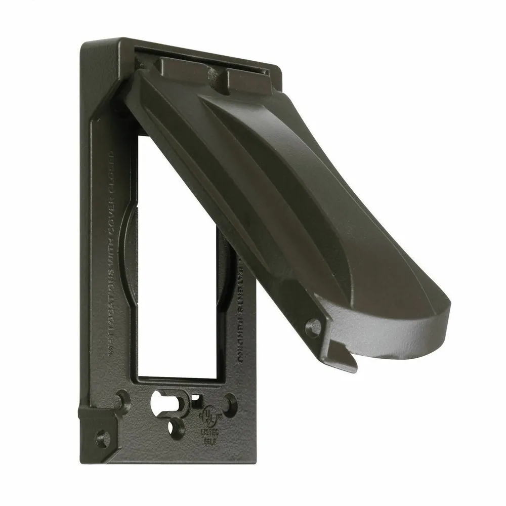 1-Gang 12-in-1 Configuration Weatherproof Duplex Flat Cover; Die-Cast, Bronze