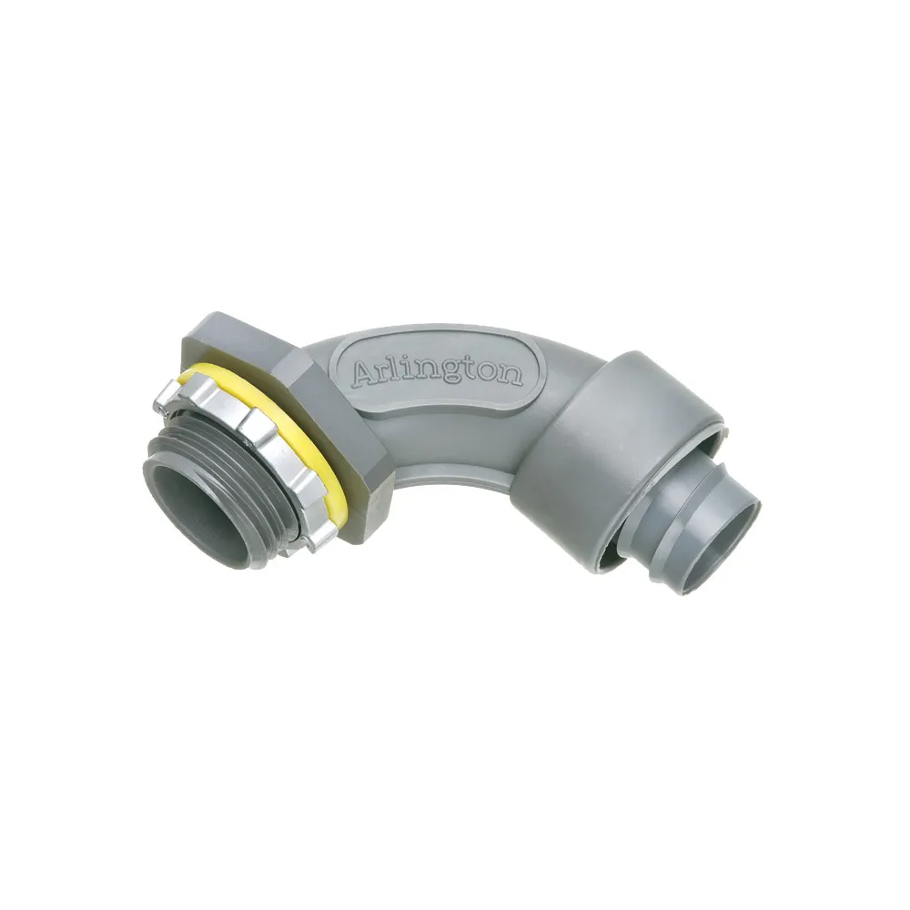 Nonmetallic 90 degree screw on straight liquid tight connector for liquid tight conduit type B only. Trade Size 1″.