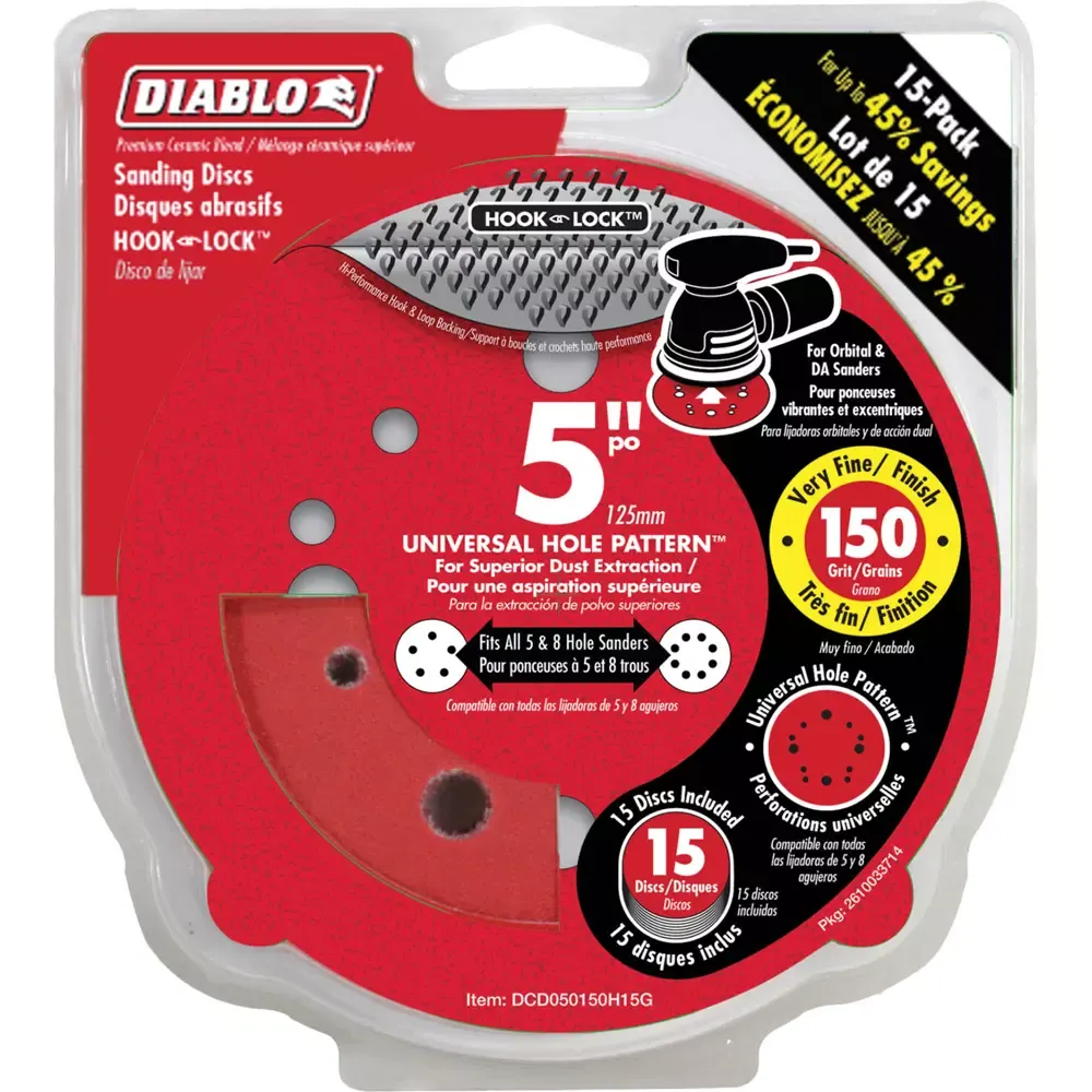 Diablo T33524 – 5″ 180 Grit (Very Fine) ROS Hook & Lock™ Discs 15 Pk