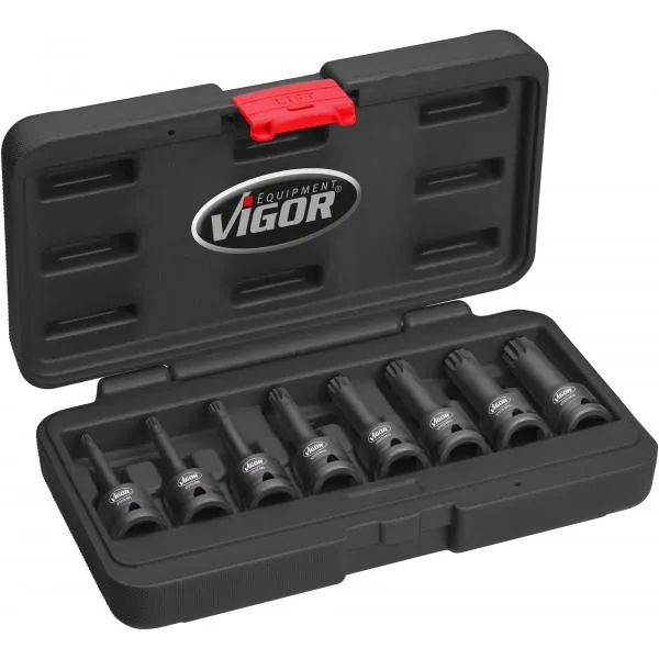 VIGOR V7018 – Impact screwdriver socket set for internal serration profile XZN® (8 pcs.)